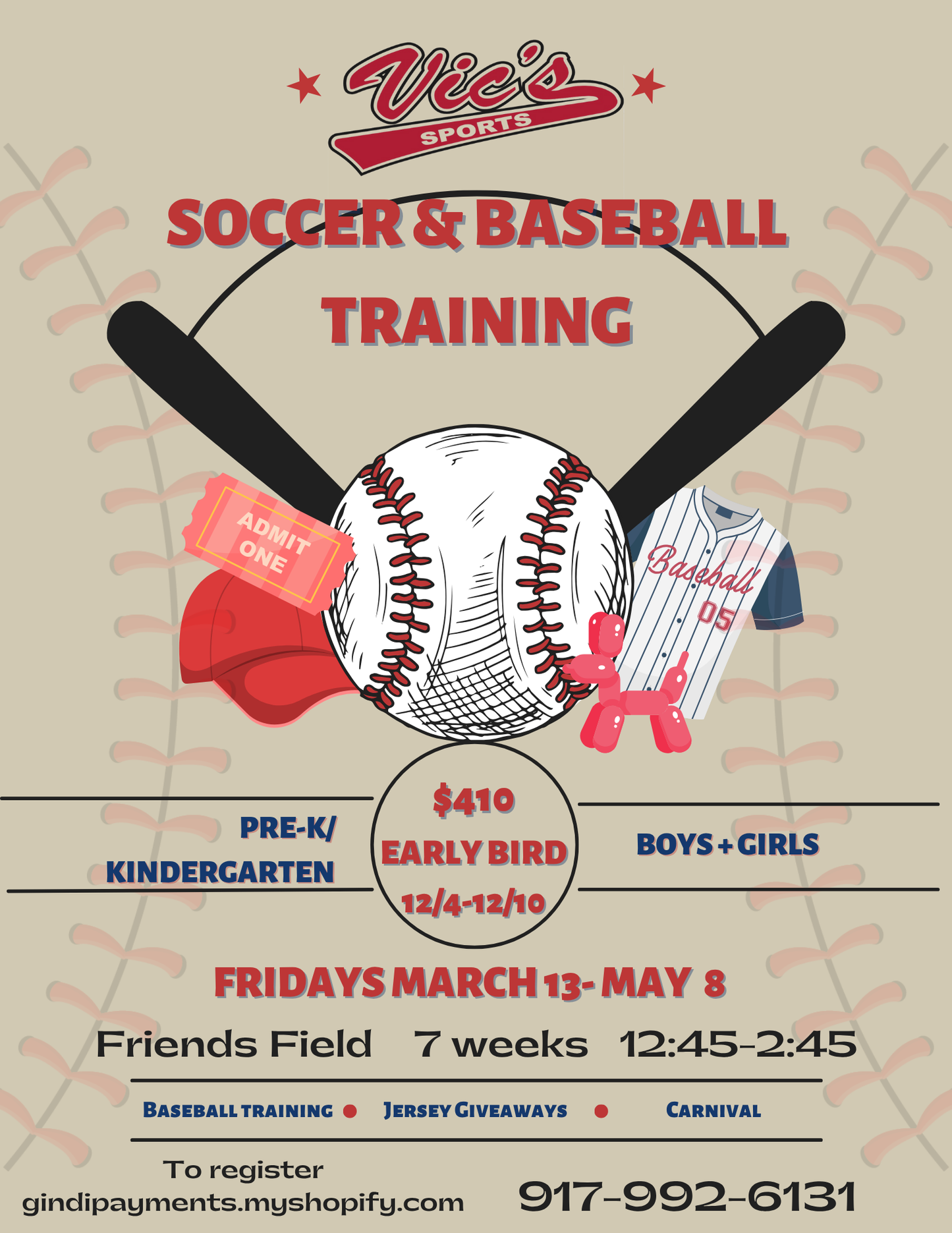 Spring 2026 Pre-k & KG Boys/Girls Soccer and Baseball Training
